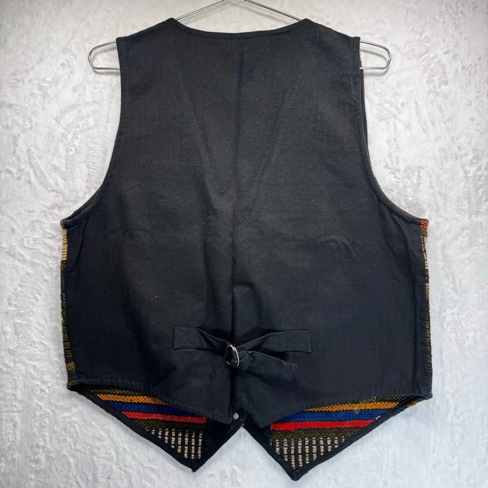 Vintage Jane Ashley Western Vest Woven with Suede Patches Southwestern Cowgirl